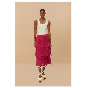 FARM Rio Pink Daisy Embroidered Midi Skirt